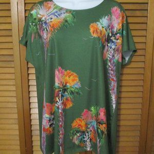 Ellen Negley top olive green open shoulder lightweight soft stretchy top size L